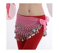 sciarpa ai glutei con foglie luminose, Sciarpa da danza del ventre in chiffon da donna con pezzi multicolore(Pink)