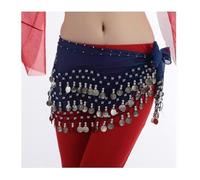 sciarpa ai glutei con foglie luminose, Sciarpa da danza del ventre in chiffon da donna con pezzi multicolore(Blue)