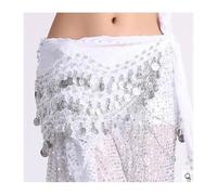 sciarpa ai glutei con foglie luminose, Sciarpa da danza del ventre in chiffon da donna con pezzi multicolore(White)