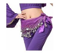 sciarpa ai glutei con foglie luminose, Sciarpa da danza del ventre in chiffon da donna con pezzi multicolore(Purple)