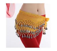 sciarpa ai glutei con foglie luminose, Sciarpa da danza del ventre in chiffon da donna con pezzi multicolore(Yellow)