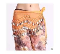 sciarpa ai glutei con foglie luminose, Sciarpa da danza del ventre in chiffon da donna con pezzi multicolore(arancione)
