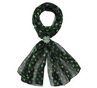 Sciarpa celtica irlandese a forma di trifoglio e sciarpa in argento rodiato, set da sciarpa portafortuna con quadrifoglio di San Patrizio, 148 x 35 cm Foglie piccole nere. Taglia unica