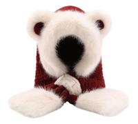 Sciarpa con cappuccio con orecchie di orso, sciarpa 2 in 1 invernale calda in pelliccia sintetica per donne e ragazze, morbida e accogliente sciarpa in peluche per il freddo regalo, Rosso