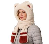 Sciarpa con cappuccio con tasche - scaldamani a forma di orso | Cappello con cappuccio, sciarpa, telo avvolgente | Per donne, ragazze, appassionati di sport, sciatori, snowboarder