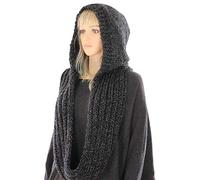 Sciarpa con cappuccio VIccoo, sciarpa invernale da donna con cappuccio a maglia infinita, antivento scialle avvolgenti con paraorecchie - nero