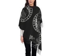 Sciarpa Con Frange E Stampa Nordica A Forma Di Corvo, Scialle In Poliestere Con Simbolo Vichingo Di Odino, Alla Moda E Versatile, Abbigliamento Caldo Da Donna Per Tutti I Giorni