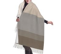 Sciarpa con frange in cashmere a righe color tortora, crema e grigio, elegante, autunno e inverno, sciarpe in seta - accessorio di moda