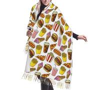Sciarpa Con Nappe Cute Food Fries Pizza Drink Sciarpe Lunghe Morbido Elegante Sciarpa Grande, Per Cerimonia Festa, Prom, Matrimoni, 72x197cm