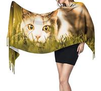 Sciarpa con simpatico gatto nell'erba, sciarpe in cashmere da donna, scialle, elegante, calda e morbida coperta grande