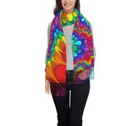 Sciarpa da caccia con nappe con stampa selvaggia per autunno inverno moda - scialle leggero con frange per donne, sciarpe calde e traspiranti, Arcobaleno Tie Dye-rosso, Taglia unica