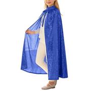 Sciarpa da donna blu in poliestere, lunga e aperta sulla spalla | Un mantello blu vivido cade in lunghi pannelli dalle spalle, con un davanti aperto che rivela l'outfit sottostante per