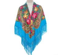 Sciarpa da donna bohémien con stampa floreale, scialle con frange in misto cotone, per donne musulmane, turbante lungo retrò in blu elegante guanti da discoteca (blu)