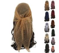 Sciarpa da donna con glitter, 80 cm, con strass e paillettes, quadrata per avvolgere i capelli, sciarpa estiva alla moda a rete (champagne, 80 x 80 cm)