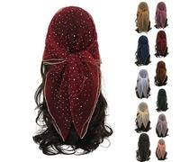 Sciarpa da donna con glitter, 80 cm, con strass e paillettes, quadrata per avvolgere i capelli, sciarpa estiva alla moda a rete (rosso, 80 x 80 cm)