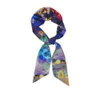 Sciarpa da donna con stampa astratta viola con fiori piangenti, sciarpa per capelli, sciarpe da borsa, sciarpe leggere e alla moda in raso di seta
