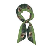 Sciarpa da donna con stampa di mucca svizzera con stampa marrone, sciarpa per capelli, borse, sciarpe, sciarpe leggere e alla moda in raso di seta