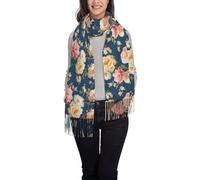 Sciarpa da donna delicata con peonie e ciliegie, sciarpa con nappa, scialle caldo con frange