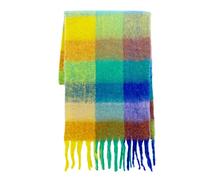Sciarpa da donna in cashmere a quadri grandi e colorati, calda e avvolgente per l'inverno.