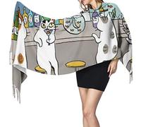Sciarpa da donna in cashmere con motivo "Cat in the bar", scialle, elegante, calda e morbida coperta grande