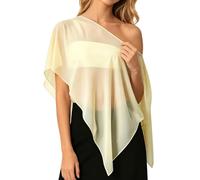 Sciarpa da donna in chiffon nero con spalle scoperte, involucro a spalla | Un pannello in chiffon nero dall'aspetto trasparente drappeggia su una spalla e sulla parte superiore del corpo