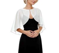 Sciarpa da donna in chiffon trasparente, con spalle aperte sul davanti | Un capelet leggero e traslucido cade sulle spalle in due pannelli frontali aperti, stratificato su un abito nero senza