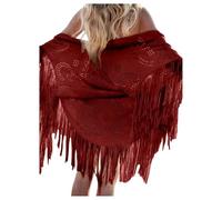 Sciarpa da donna in finta pelle scamosciata tagliata al laser con pompon da donna in finta pelle scamosciata laser Cut Triangle Stoles Cape Shrug Scarf With Tassel Shawls, rosso, Taglia unica