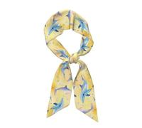 Sciarpa da donna in raso alla moda con delfini e bolle, gialla e blu, 7 pezzi, sciarpa lunga e stretta in seta per capelli, cravatta, fascia per capelli, manico di borsa, accessorio per borsetta