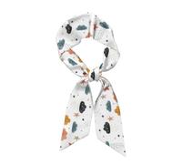 Sciarpa da donna in raso alla moda con nuvole, stelle e gocce di pioggia, lunga e stretta, setosa, ideale come foulard per capelli, fascia per capelli, manico di borsa o accessorio per borsetta.