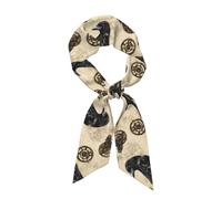 Sciarpa da donna in raso alla moda con teschio di corvo in stile steampunk, sciarpa lunga e stretta in seta per capelli, cravatta, fascia per capelli, manico di borsa, accessorio per borsetta