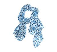 Sciarpa da donna leggera con stampa floreale con farfalle pashmina scialli, Cerchio floreale blu, 90x180（CM）
