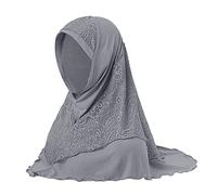 Sciarpa da donna musulmana in pizzo Hijab per donne e ragazze accogliente sciarpa elastica copertura completa turbante Cap scialle islamico adorazione preghiera copricapo lungo Ramadan, Grigio