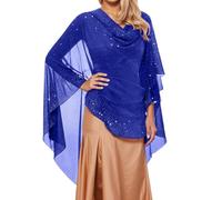 Sciarpa da sera da donna, con strass scintillanti, trasparente, in chiffon, per costume formale, lucida, lunga anni '20, accessorio per festival, O blu., Taglia unica