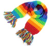 Sciarpa Di Lana RAINBOW In Maglia Spessa Con Frange Lunga Calda Colori Vivaci