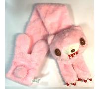 Sciarpa di peluche rosa Gloomy Bear. Morbida pelliccia sintetica, faccia d'orso iconica. Caldo ed elegante per i fan.