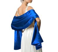 Mescara Sciarpa di raso con stola di raso da donna, foulard avvolgente, Pashmina 240 cm x 75 cm per feste serali, cerimonie, matrimonio, blu