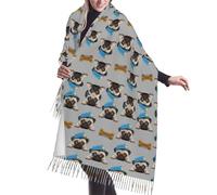 Sciarpa Donna Classica Scialle Sciarpe Cute Hat Pug Dog Calda Sciarpe Inverno 68x196cm