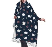 Sciarpa Donna Invernale Stampata Scialle Sciarpe Anchors Nautical Wheels Cartoon Whale Navy Blue Elegante Sciarpa Scialle 68x196cm
