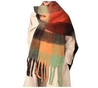 Sciarpa Donna Lana-Sciarpa per Donna-Nuova Sciarpa con Frange da Donna Autunno E Inverno Spessa Come Un Plaid Caldo Scialle Coppia Sciarpa (Orange, One Size)