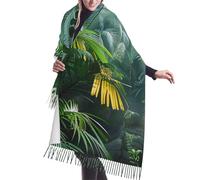 Sciarpa e scialle in pashmina personalizzati con stampa di una scena tropicale nella giungla e pioggia, per donna. Sciarpa invernale alla moda, in lana, calda e morbida sulla pelle, 77" x 27".