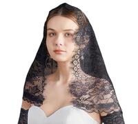 Sciarpa etnica in pizzo velo cattedrale mantiglia spagnola per varie occasioni eventi religiosi accessori per la testa in pizzo, Nero , Taglia unica