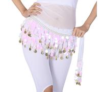 Sciarpa for anca di danza del ventre con paillettes in lega di chiffon | Multicolore: for spettacoli di danza sul palco e lezioni di fitness con paillettes(White)