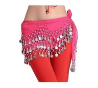 Sciarpa glutei con foglie luminose, Sciarpa da danza del ventre in chiffon da donna con pezzi multicolore(Pink)
