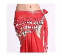 sciarpa glutei con foglie luminose, Sciarpa da danza del ventre in chiffon da donna con pezzi multicolore(Red)