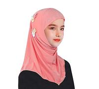 Sciarpa hijab musulmana Khimar Hijab con sei fiori, sciarpa araba islamica e avvolgere il collo turbante elasticizzato per bambine dai 2 ai 6 anni, leggera e confortevole, rosa, Taglia unica