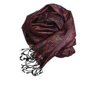 Sciarpa in 100% seta Pashmina dall'India per donna e uomo, motivo Paisley, 160 x 35 cm - fazzoletto in seta pura, violetto