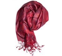 Sciarpa in 100% seta Pashmina dall'India per donna e uomo, motivo Paisley, 160 x 35 cm - fazzoletto in seta pura, rosso