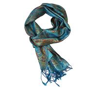 Sciarpa in 100% seta Pashmina dall'India per donna e uomo, motivo Paisley, 160 x 35 cm - fazzoletto in seta pura, azzurro