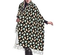 Sciarpa in cashmere con frange e motivo acquerelli costieri di ostriche e perle. Le sciarpe di seta per autunno e inverno sono l'accessorio di abbigliamento più caldo e morbido, poncho e scialle.