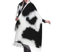 Sciarpa in cashmere con frange, in pelle di mucca, con motivo a macchie di animali da fattoria, in bianco e nero. Le sciarpe in seta autunnali e invernali sono super calde e morbide. Un accessorio
